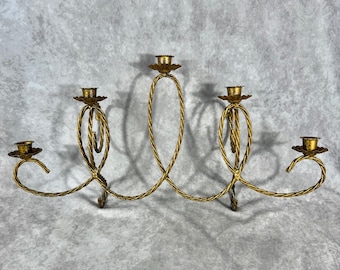 Vtg Gold Twisted Wrought Iron 5 Candle Wall Mounted Candelabra Sconce Decor MCM