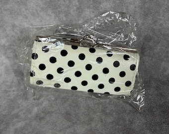 VTG Polka Dot Kiss Lock lippenstifthouder witte en zwarte retro portemonnee NIEUW