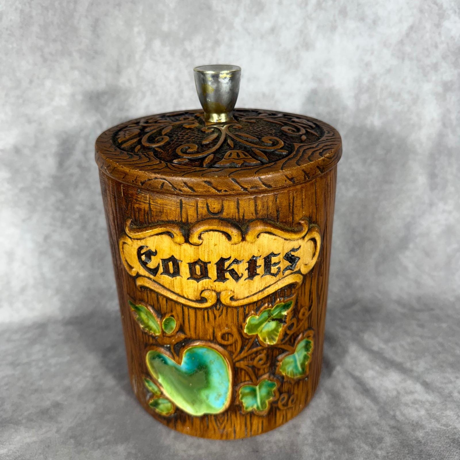 Vintage Wood Cookie Jar - Etsy