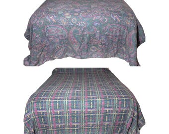 Trapunta vintage WestPoint Stevens reversibile con motivo paisley a quadri, tonalità gioiello, anni '80/'90, matrimoniale king size.