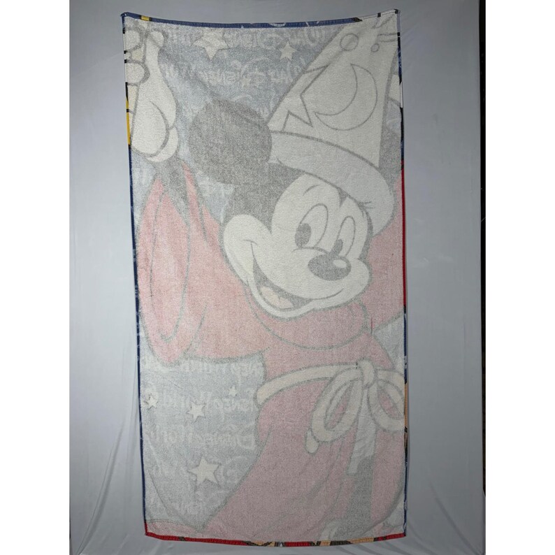 Vtg 90s Walt Disney World Sorcerer Mickey Mouse Beach Towel Fantasia Wizard Star image 2