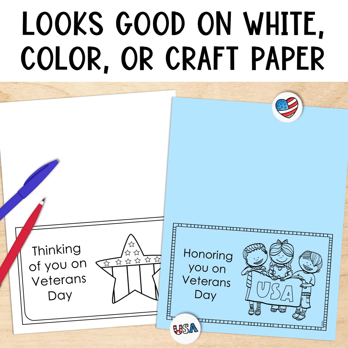 Veterans Day Printable Cards for Kids to Color, Classroom Card Craft