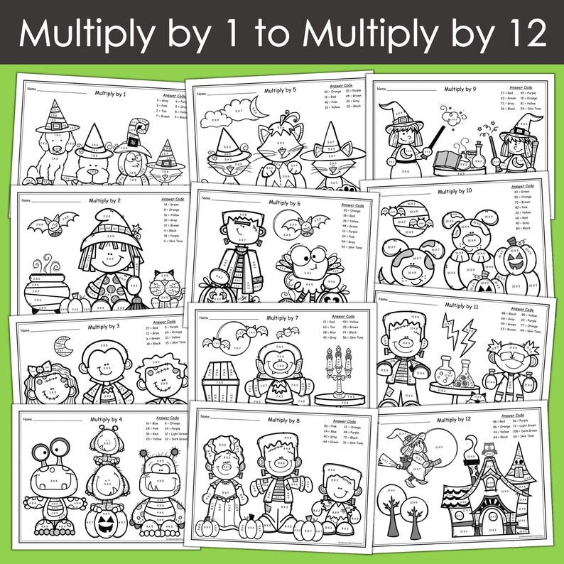Halloween Multiplication Fact Fluency Practice Color by Code October ...