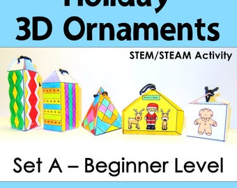 Paper Christmas Ornament Patterns for Early Elementary School Kids, Fun December Party Craft, Printable Template for Classroom STEM Activity