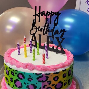 Personalisierte Happy Birthday Glitter Cake Topper von Cakeshop | Benutzerdefinierte Farbe Jeder Name Jedes Alter Doppelseitig Glitter Karte Kuchendekoration 001