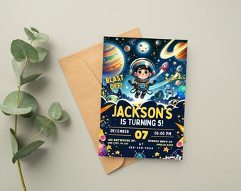 BEWERKBARE Outer Space verjaardagsfeestje uitnodiging sjabloon, astronaut ruimte uitnodiging, Galaxy uitnodiging, bewerkbare ruimte verjaardagsuitnodiging