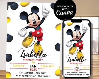 Mickey Mouse Birthday Invite, Disney Birthday Invite, Kids Birthday Party Invitation, Birthday Boy Invitation, 1st Birthday Invitation