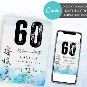Convite atemporal para comemoração de 60º aniversário Convite para festa de 60º aniversário com vibrações vintage Convite elegante para aniversário de 60º aniversário