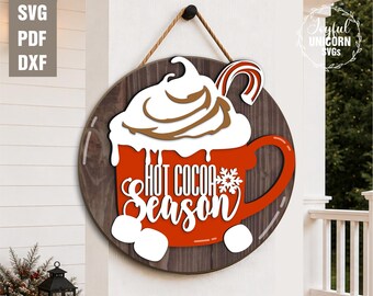 Christmas Mug Door Hanger SVG: Hot Cocoa Sign Laser Cut File (Digital Download