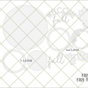 May include: A collection of fall-themed SVG cut files, including circular designs, maple leaves, and the words "Welcome Fall" and "fall". The design includes the text "1 LAYER" and "2nd LAYER". The image also includes the text "Easy to Use" and "Easy to Assemble".