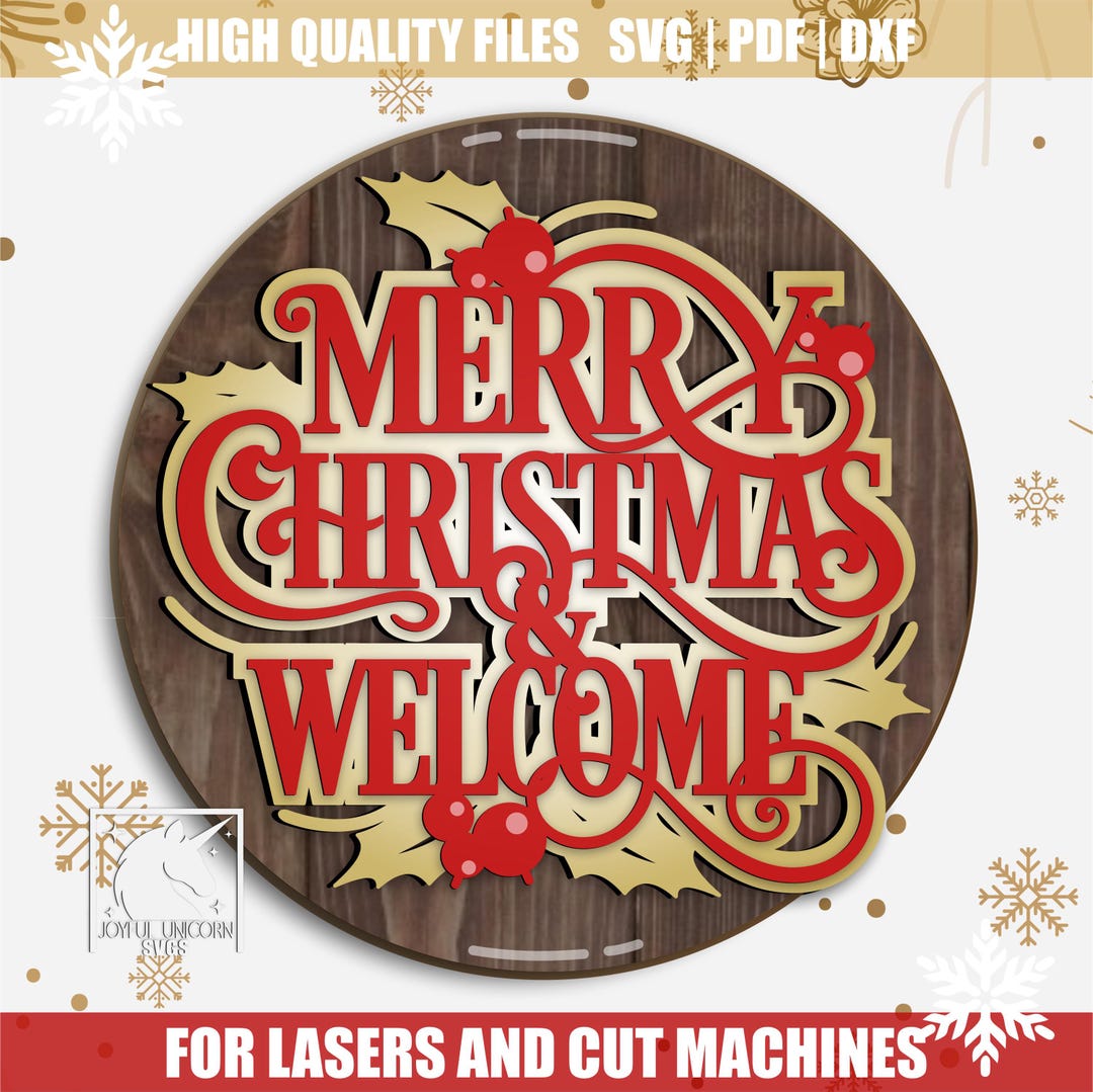 Christmas Holly Wreath Welcome Sign SVG Laser Cut File (digital ...