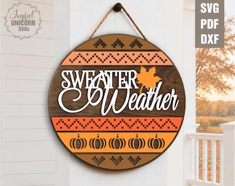 Sweater Weather Fall Door Hanger SVG: Laser Cut Wood Sign (Digital Download