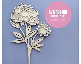 Pfingstrose SVG, Pfingstrose SVG, Laser geschnittene Blumen SVG, Laser geschnitten Datei für Cricut, Xtool, Glowforge, Holzblumen svg