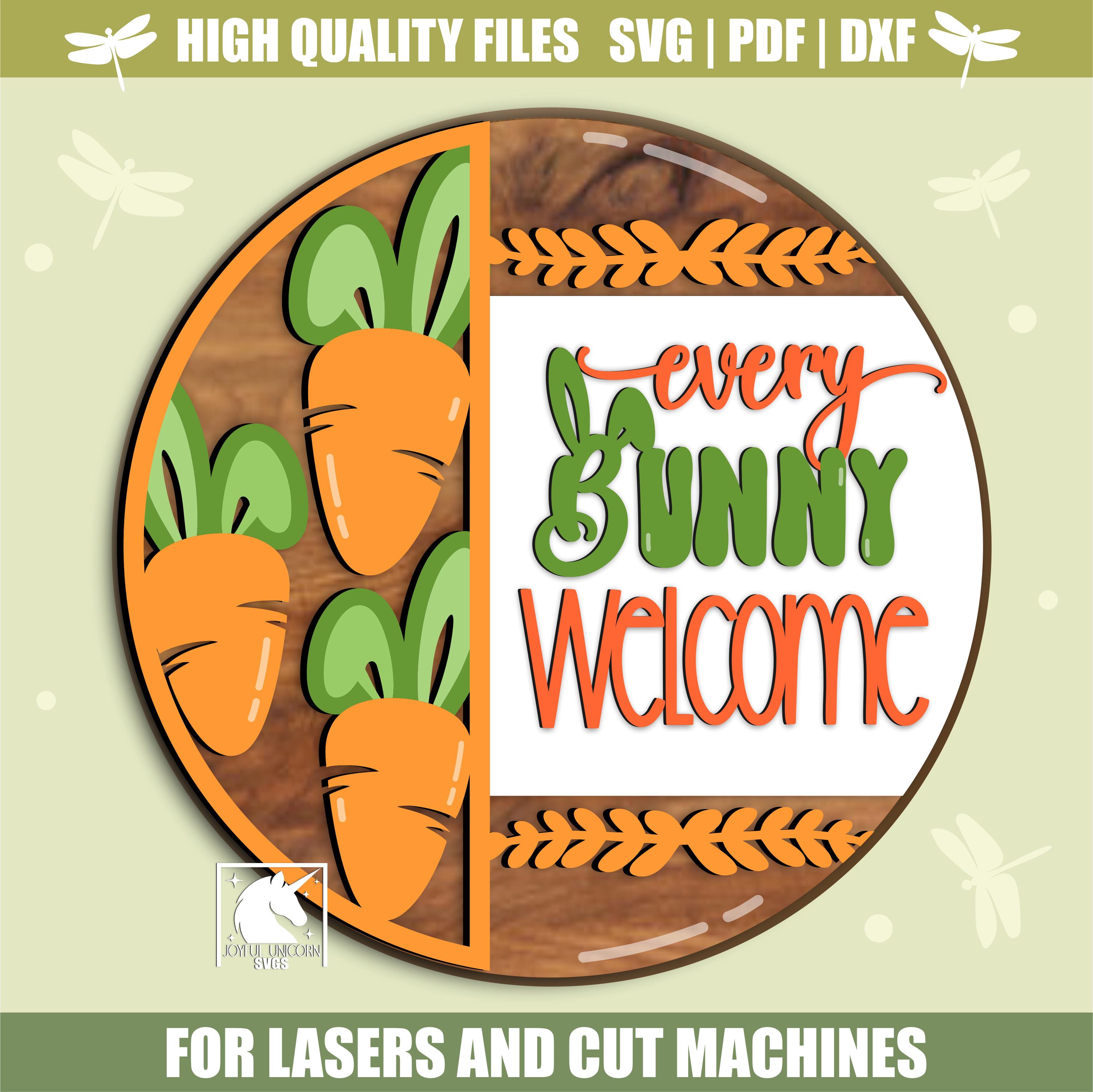 Easter Bunny Welcome Sign SVG, Carrot Door Hanger Laser Cut File ...