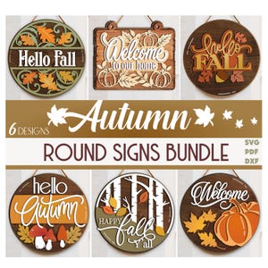 Herfst ronde bord bundel SVG, val deurhanger, boerderij lasergesneden bestand, val voordeur decor, Glowforge SVG-bestand, CNC-bestand, Cricut-bestand