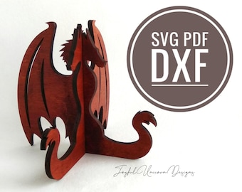 Dragon Easel Stand SVG, Glowforge SVG File, Laser Cut Easel Stand, Wood Plate Holder, Plate State Template, 3D Dragon Stand, CNC File