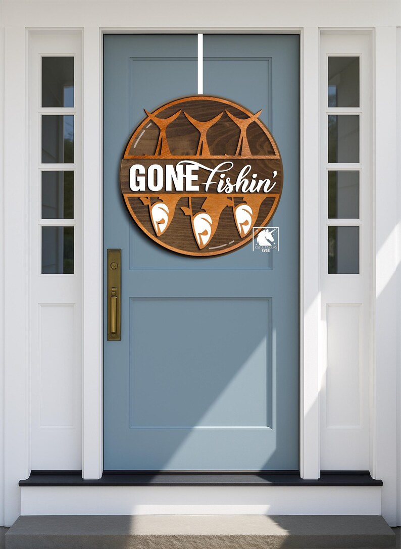 Gone Fishing Door Hanger SVG, Fathers Day Sign SVG, Fishing Round Wood ...