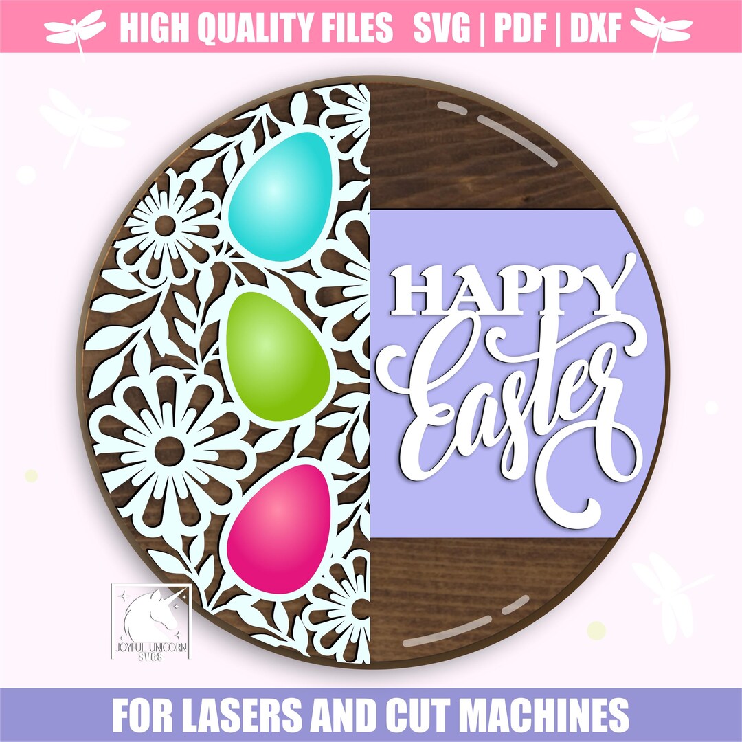 Happy Easter Door Sign SVG, Easter Eggs Door Hanger SVG, Laser Cut ...