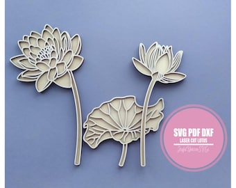 Seerose SVG, Lotus Blume SVG, Laser Schnitt Blumen Bundle, Glowforge, CNC, Cricut bereit Datei, Holz Blumenstrauß, Laser geschnitten Datei dxf