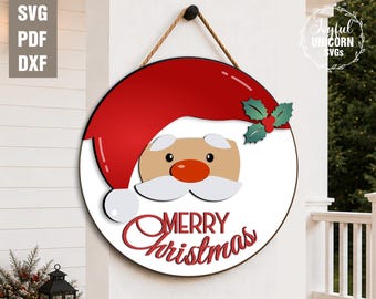 Frohe Weihnachten Weihnachtsmann Türschild SVG, Weihnachtsmann Gesicht Willkommen Weihnachtsschild, Weihnachtsmann Laser Cut-Datei, Glowforge, Cricut, Xtool-Datei