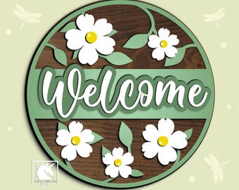 Daisy Welcome Sign SVG, Laser Cut File (Digital Download)