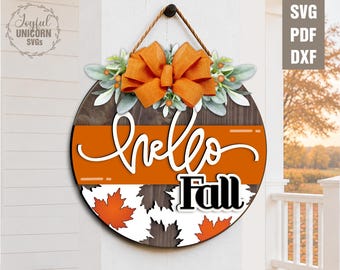 Hallo Herbstlaub Türschild SVG, Ahornblätter Willkommen rund Zeichen, Herbst Laser Cut Datei für Cricut, Glowforge, Xtool, Herbst Dekoration