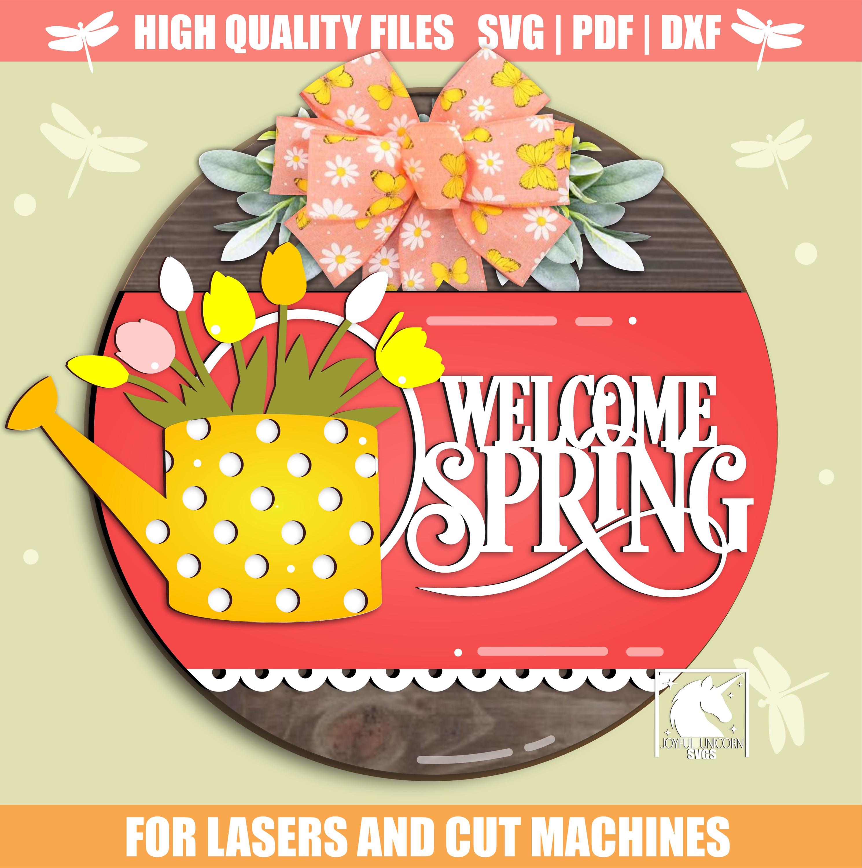 Spring Welcome Round Signs SVG Bundle, Spring Door Hangers, Laser Cut ...