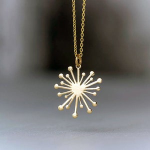 Solid Gold Dandelion Necklace / Minimal Flower Pendant / 9k, 14k or 18k / Gift for Her / Nature lover