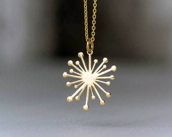 Solid Gold Dandelion Necklace / Minimal Flower Pendant / 9k, 14k or 18k / Gift for Her / Nature lover