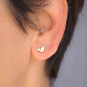 Tiny Bird Studs in Solid Gold / Cute  Animal Post Earrings / Gift for Kids, teens