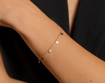Tiny Star Bracelet in Solid Gold / Celestial Fine Jewelry / Layering Rainbow Bracelet