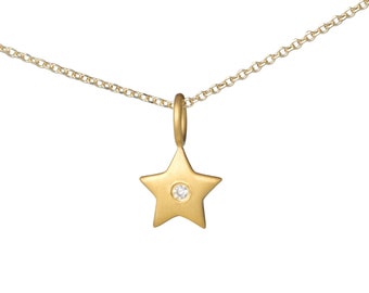 Solid Gold Star Necklace / Dainty Tiny Star Pendant / Cute Celestial Charm