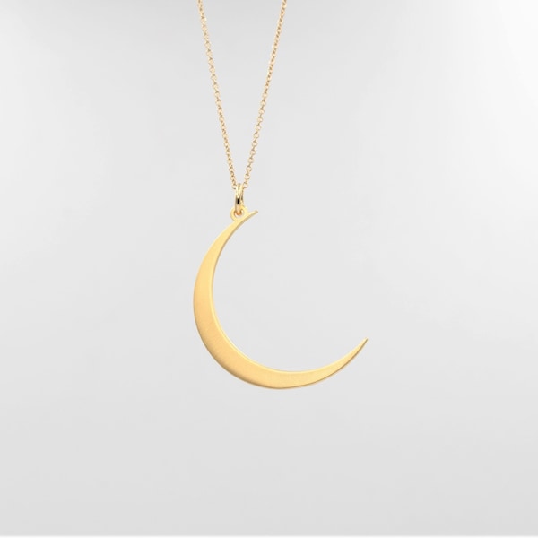 Solid gold Crescent Moon Necklace / Dainty Lunar Pendant / Gift Yogi / Handmade Fine Jewellery