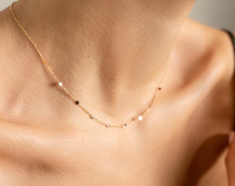 Tiny Dots Necklace in solid Gold  / Disc Charm Necklace / 14k 9k 18k gold / Rose Yellow White / US DUTIES INCLUDED