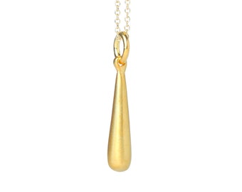 Solid Gold Teardrop Necklace / Dainty Raindrop Pendant in 9k, 14k or 18k Gold / Anniversary Gift