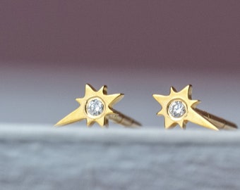 Solid Gold Extra Tiny Diamond North Star Earrings / 9k 14k 18k gold / Celestial Fine Jewelry