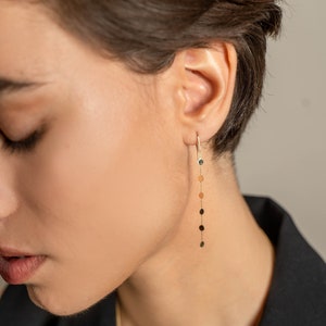 Solid Gold Dots Dangle Earrings / Tiny Coin Minimal Earrings / 9k, 14k or 18k / Fine Jewelry