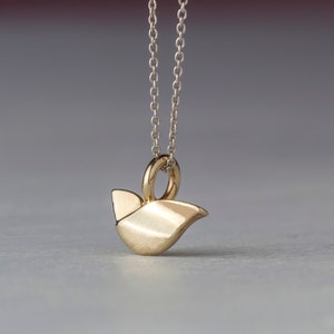 Solid Gold Bird Necklace / Tiny Charm 14k / Dainty Gift for her