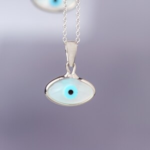 Evil Eye Necklace in 14k Solid Gold / White Mop Pendant / Wedding ...