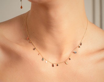 Solid Gold Rain Drop Necklace / 9k,14k or 18k / Tiny Teardrop Charms /  Bridal jewelry