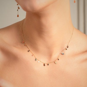 Solid Gold Rain Drop Necklace / 9k,14k or 18k / Tiny Teardrop Charms /  Bridal jewelry