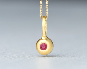 14k Solid Gold Ruby Necklace / Pebble Pendant / Fine Jewelry /  Anniversary gift