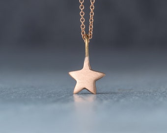 Solid Gold Star Necklace / Dainty Tiny Star Pendant / Cute Celestial Charm