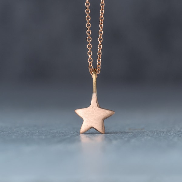 Solid Gold Star Necklace / Dainty Tiny Star Pendant / Cute Celestial Charm