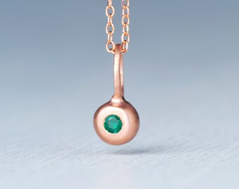 14k Solid Gold Emerald Necklace / Pebble Pendant / Fine Jewelry /  Anniversary gift