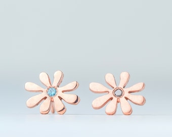 Solid Gold Diamond Flower Earrings / Tiny Daisy Studs / 9k 14k or 18k