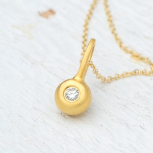 14k Solid Gold Diamond Necklace / Pebble Pendant / Fine Jewelry / Bridal Charm, Anniversary gift