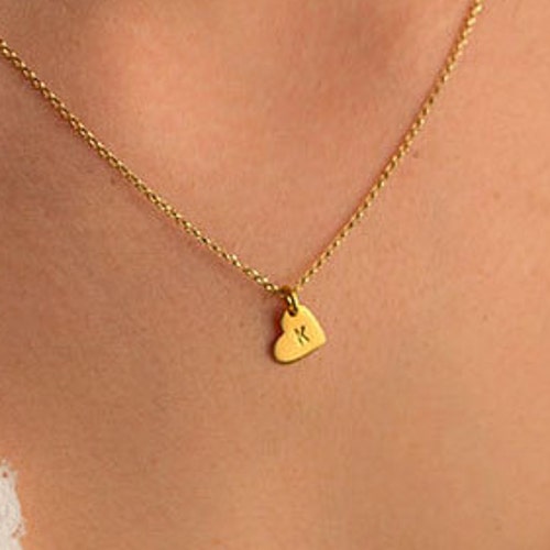 Solid Gold Heart Necklace With Initial / Personalized Pendant Etsy