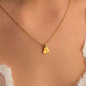 Solid Gold Heart Necklace with Initial / Personalized Pendant / Custom Charm Hand Stamped