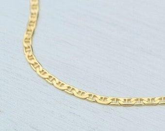 Solid Gold Flat Mariner Chain Necklace / 14k solid Gold Anchor Link Chain 1.9mm / Unisex Gift / Fine Jewelry